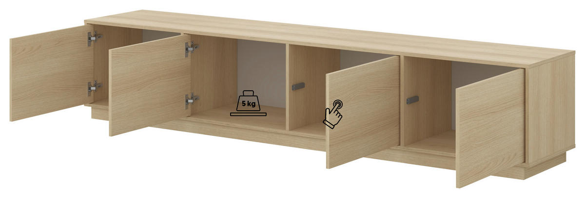 LOWBOARD Japandi  in 220,5/45/39 cm  - Eichefarben, Design, Holzwerkstoff (220,5/45/39cm) - MID.YOU