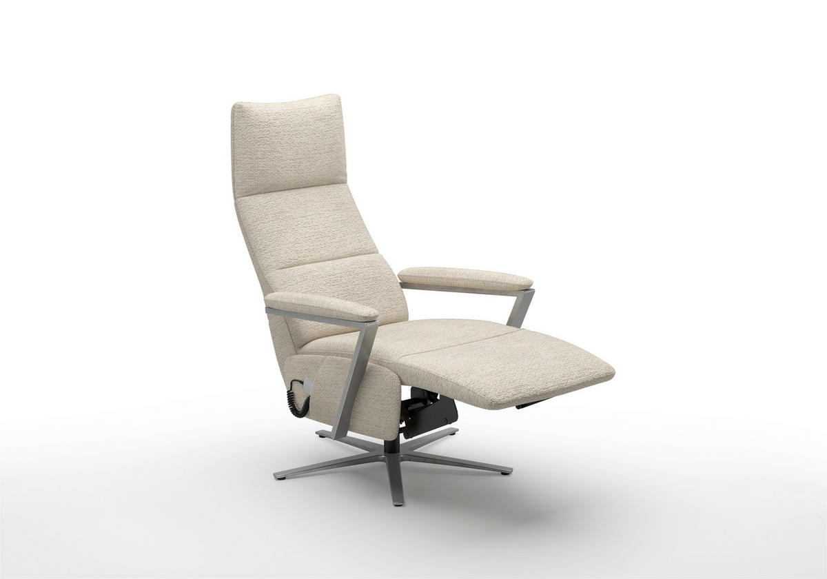 RELAXSESSEL TV VARIO COMFORT E L3 Chenille Kopfteilverstellung, Rücken echt    - Sandfarben/Silberfarben, Basics, Textil/Metall (70/128/85cm) - Sit & More