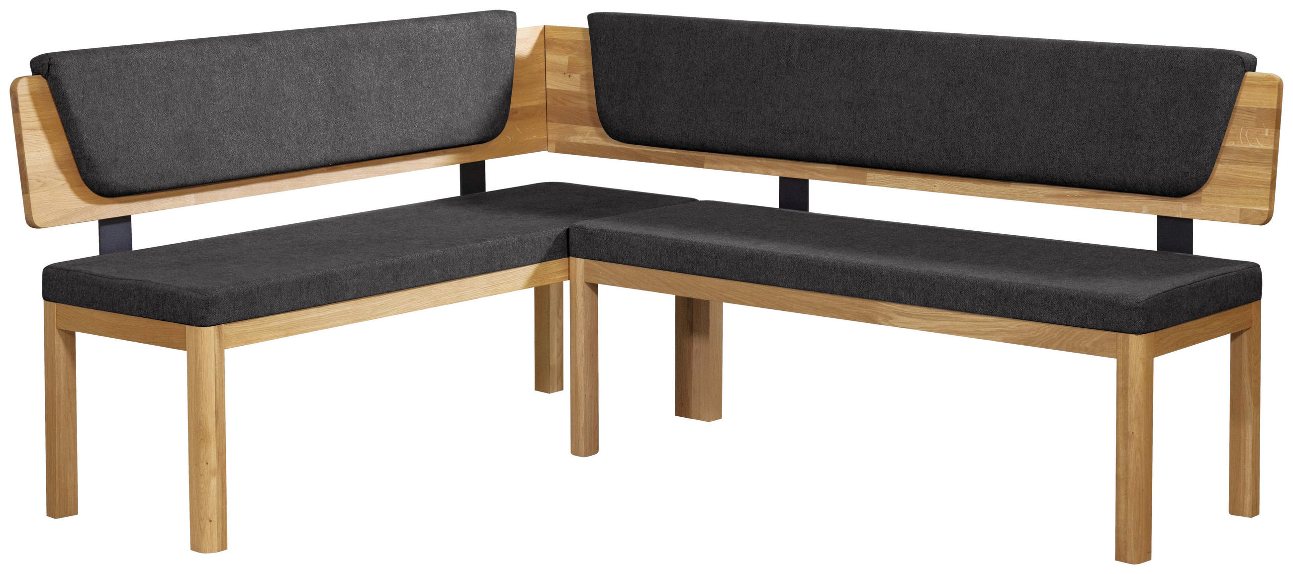 ECKBANK 155/195 cm Webstoff Schwarz, Eichefarben Eiche vollmassiv   - Eichefarben/Schwarz, KONVENTIONELL, Holz/Textil (155/195cm) - Linea Natura