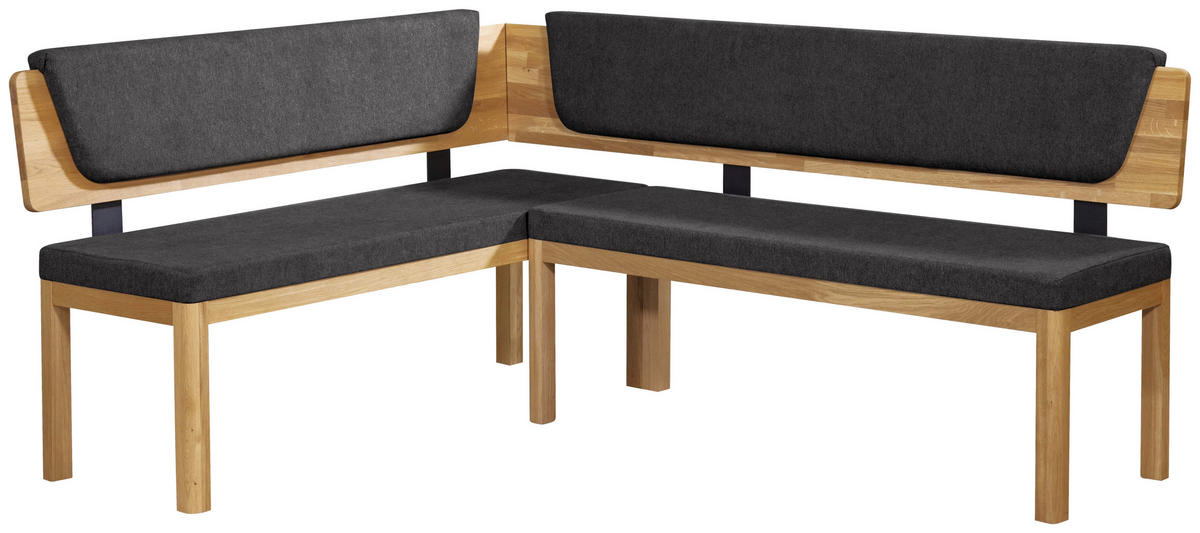 ECKBANK 155/195 cm Webstoff Schwarz, Eichefarben Eiche vollmassiv   - Eichefarben/Schwarz, KONVENTIONELL, Holz/Textil (155/195cm) - Linea Natura