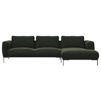 ECKSOFA Waldgrün Webstoff, Flachgewebe  - Waldgrün/Schwarz, Design, Textil/Metall (303/148cm) - Livetastic