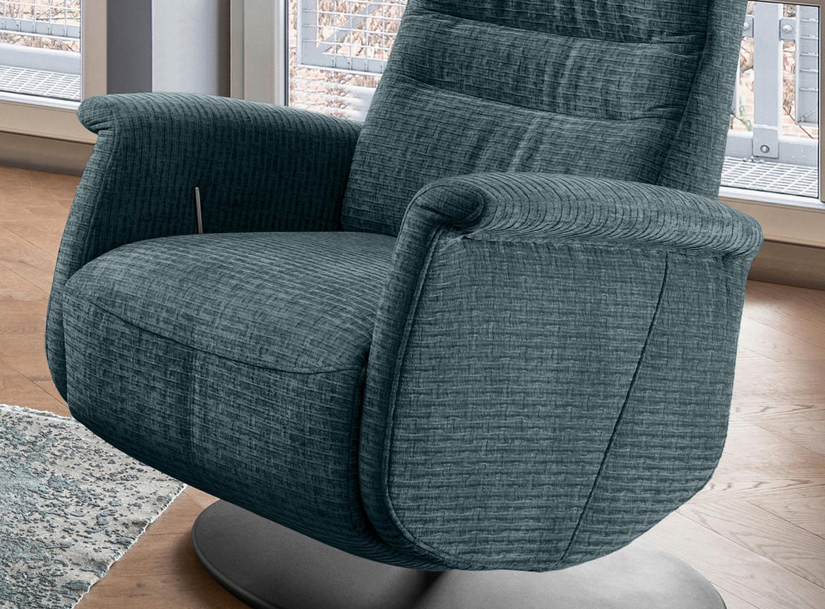 RELAXSESSEL Mikrofaser Kopfteilverstellung, Fußteilverstellung, Rücken echt    - Blau/Schwarz, MODERN, Textil/Metall (72/118/85-165cm) - Livetastic