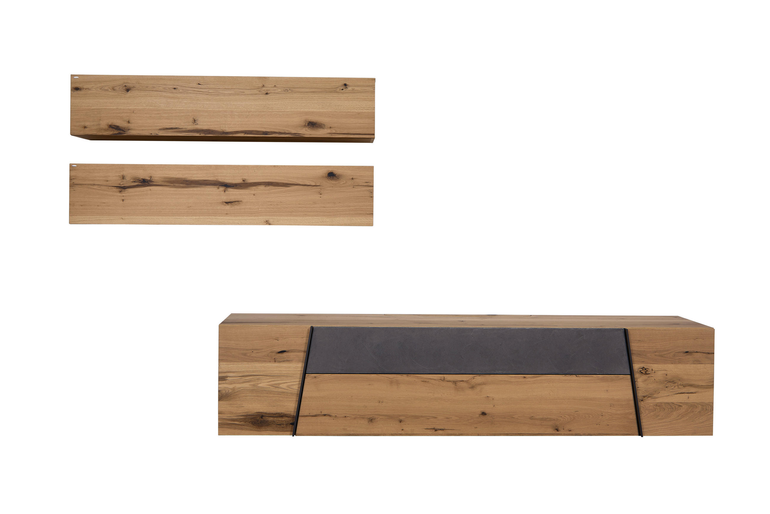 WOHNWAND  336/186/55,2 cm  in Grau, Wildeiche  - Wildeiche/Grau, Natur, Holz/Metall (336/186/55,2cm) - Voglauer