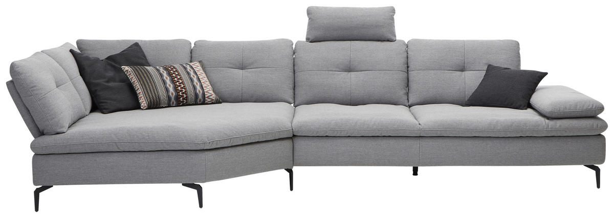 ECKSOFA Hellgrau Flachgewebe  - Hellgrau/Schwarz, Design, Textil/Metall (159/344cm) - Chilliano