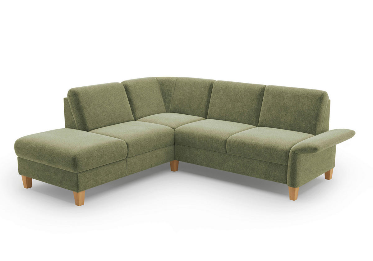 ECKSOFA in Flachgewebe Hellgrün  216/240 cm  - Eichefarben/Hellgrün, KONVENTIONELL, Holz/Textil (216/240cm) - Sit & More
