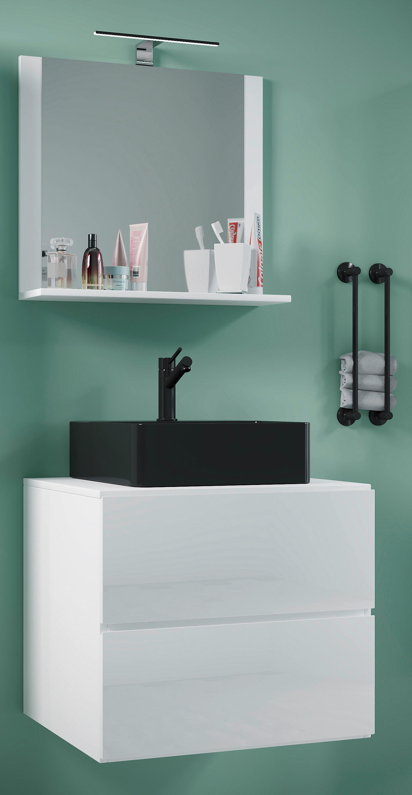 BADEZIMMER 3-teilig  in 61 cm  - Schwarz/Weiß, MODERN, Glas/Keramik (61cm) - MID.YOU