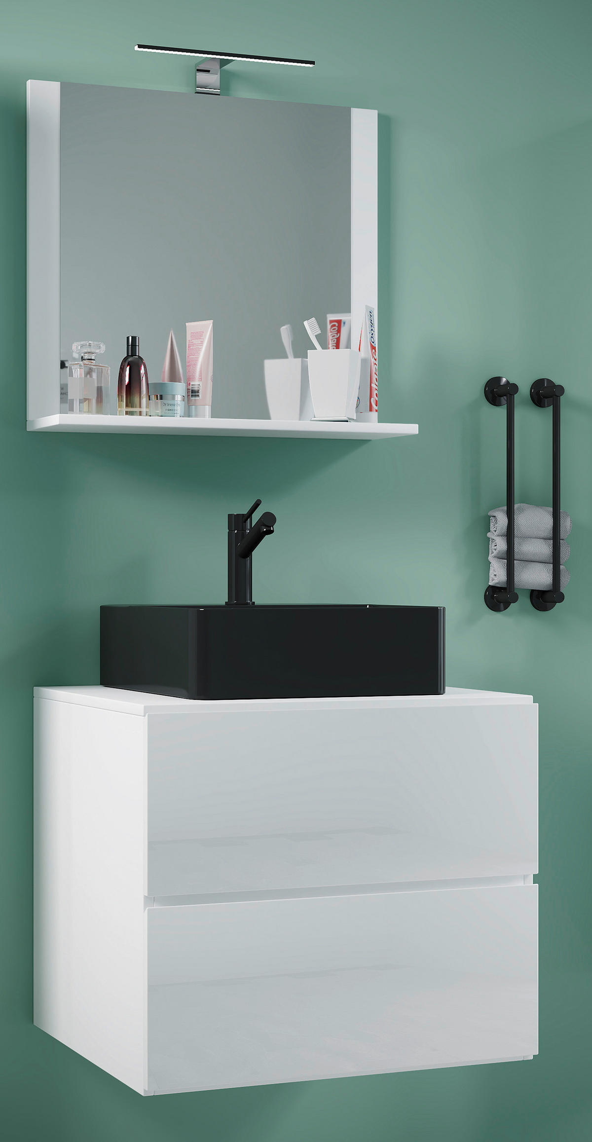 BADEZIMMER 3-teilig  in 61 cm  - Weiss/Schwarz, Modern, Glas/Keramik (61cm) - MID.YOU