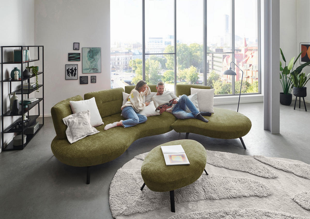 BIGSOFA Flachgewebe Olivgrün  - Schwarz/Olivgrün, Design, Textil/Metall (456/93/138cm) - Moderano