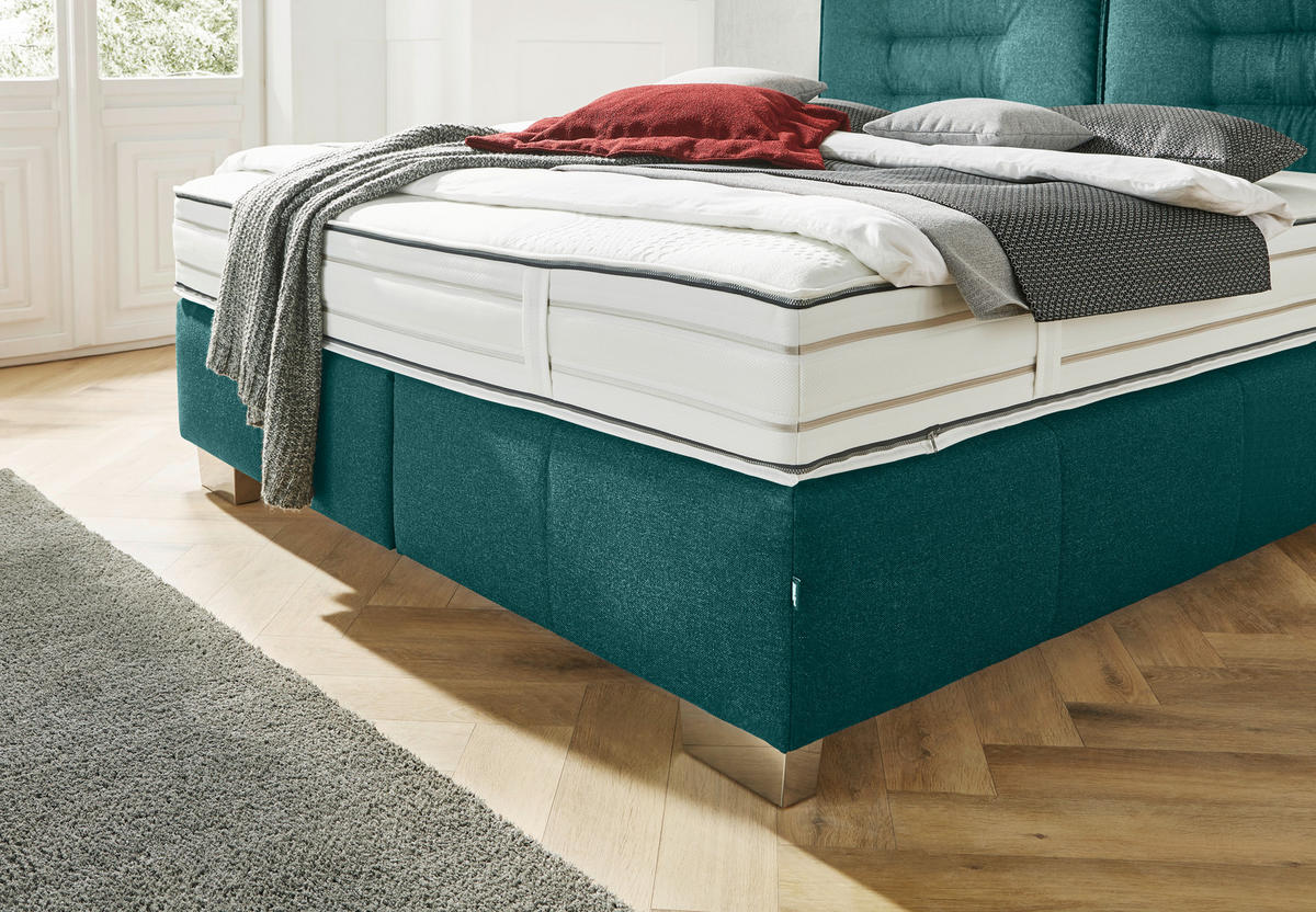 BOXSPRINGBETT 180/200 cm  in Petrol  - Chromfarben/Petrol, KONVENTIONELL, Textil (180/200cm) - Dieter Knoll