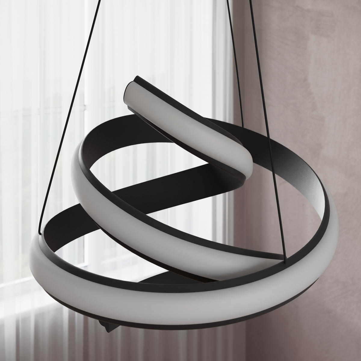 LED-HÄNGELEUCHTE Turn 50/150 cm  - Schwarz/Weiß, Design, Kunststoff/Metall (50/150cm) - Novel