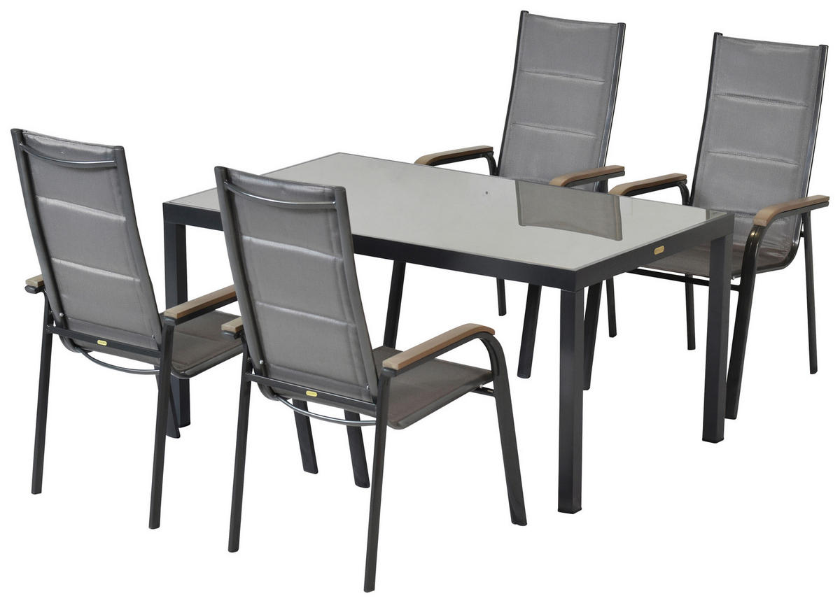 GARTENSET 5-teilig  - Graphitfarben/Braun, MODERN, Textil/Metall - Gardenson