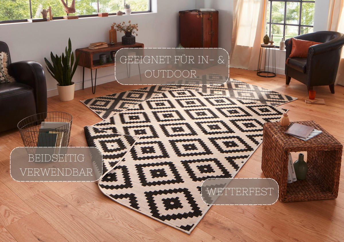 OUTDOORTEPPICH 80/150 cm Twin Creme, Schwarz  - Creme/Schwarz, Basics, Kunststoff (80/150cm) - Novel