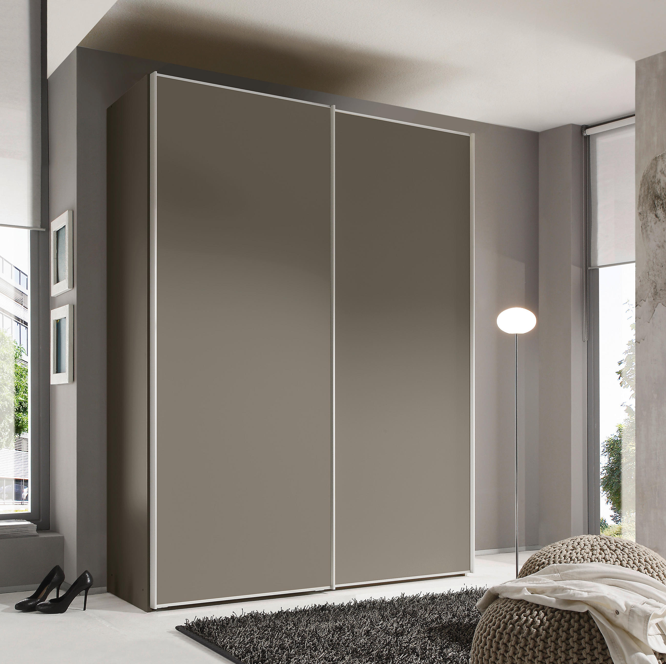 SCHWEBETÜRENSCHRANK in Mokka  - Alufarben/Mokka, Design, Holzwerkstoff/Metall (188/222/68cm) - Moderano
