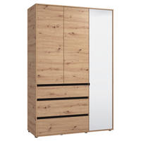 DREHTÜRENSCHRANK 4-türig Schwarz, Eiche Artisan  - Schwarz/Eiche Artisan, Basics, Glas/Holzwerkstoff (138/210,5/54,5cm) - Xora