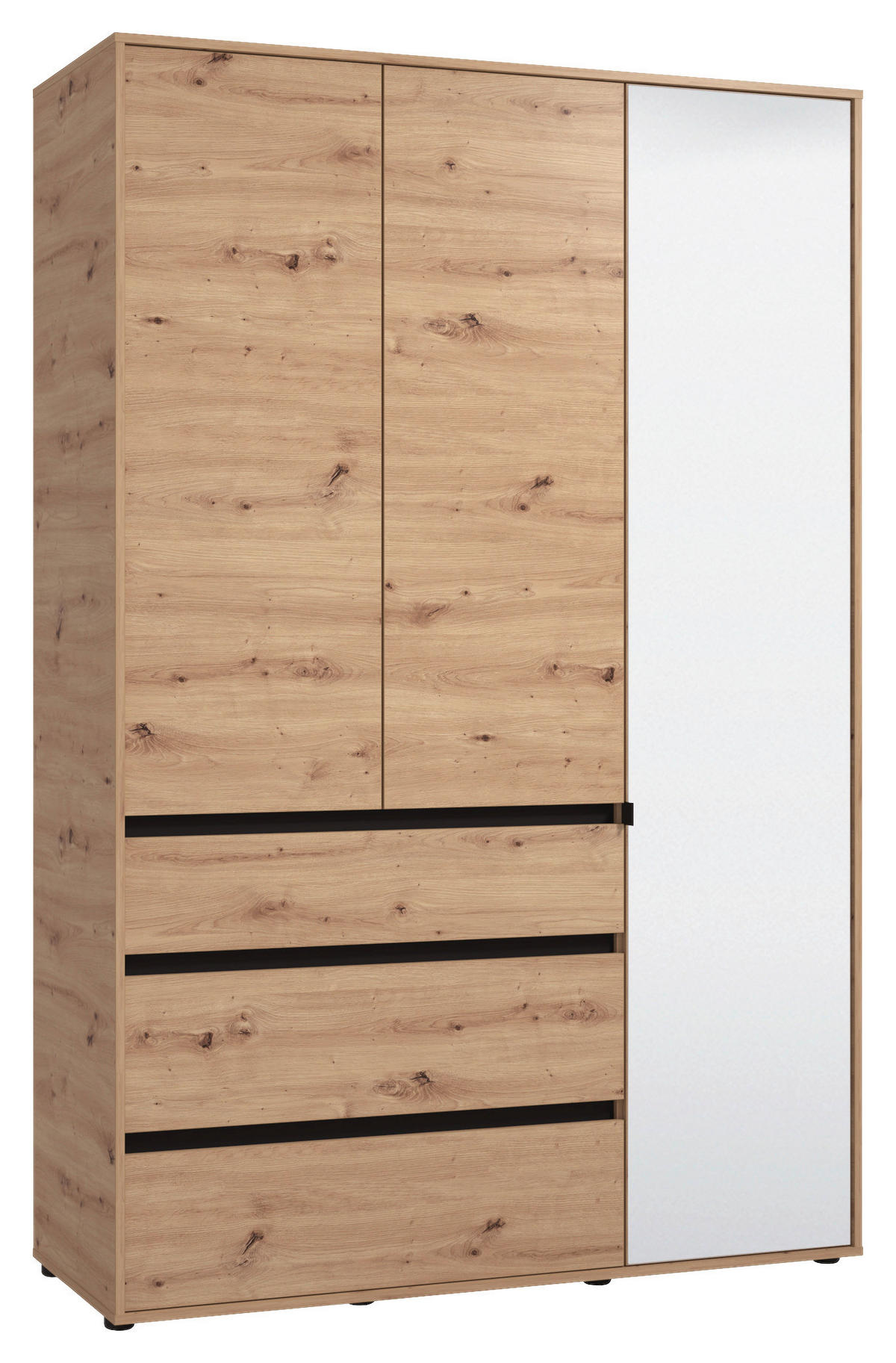 DREHTÜRENSCHRANK 4-türig Schwarz, Eiche Artisan  - Schwarz/Eiche Artisan, Basics, Glas/Holzwerkstoff (138/210,5/54,5cm) - Xora