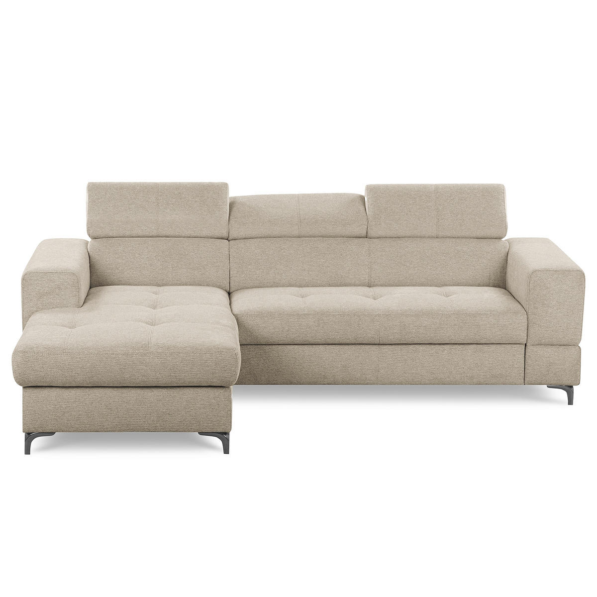 ECKSOFA TORINO Taupe Chenille Bettkasten, Kopfteilverstellung  - Taupe/Schwarzchrom, Design, Textil/Metall (173/247cm) - Livetastic