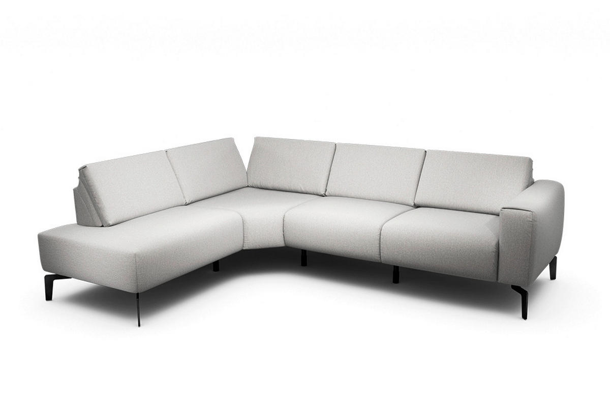 ECKSOFA Cosy Hellgrau Chenille  - Hellgrau/Schwarz, Design, Textil/Metall (193/256cm) - SENSOO