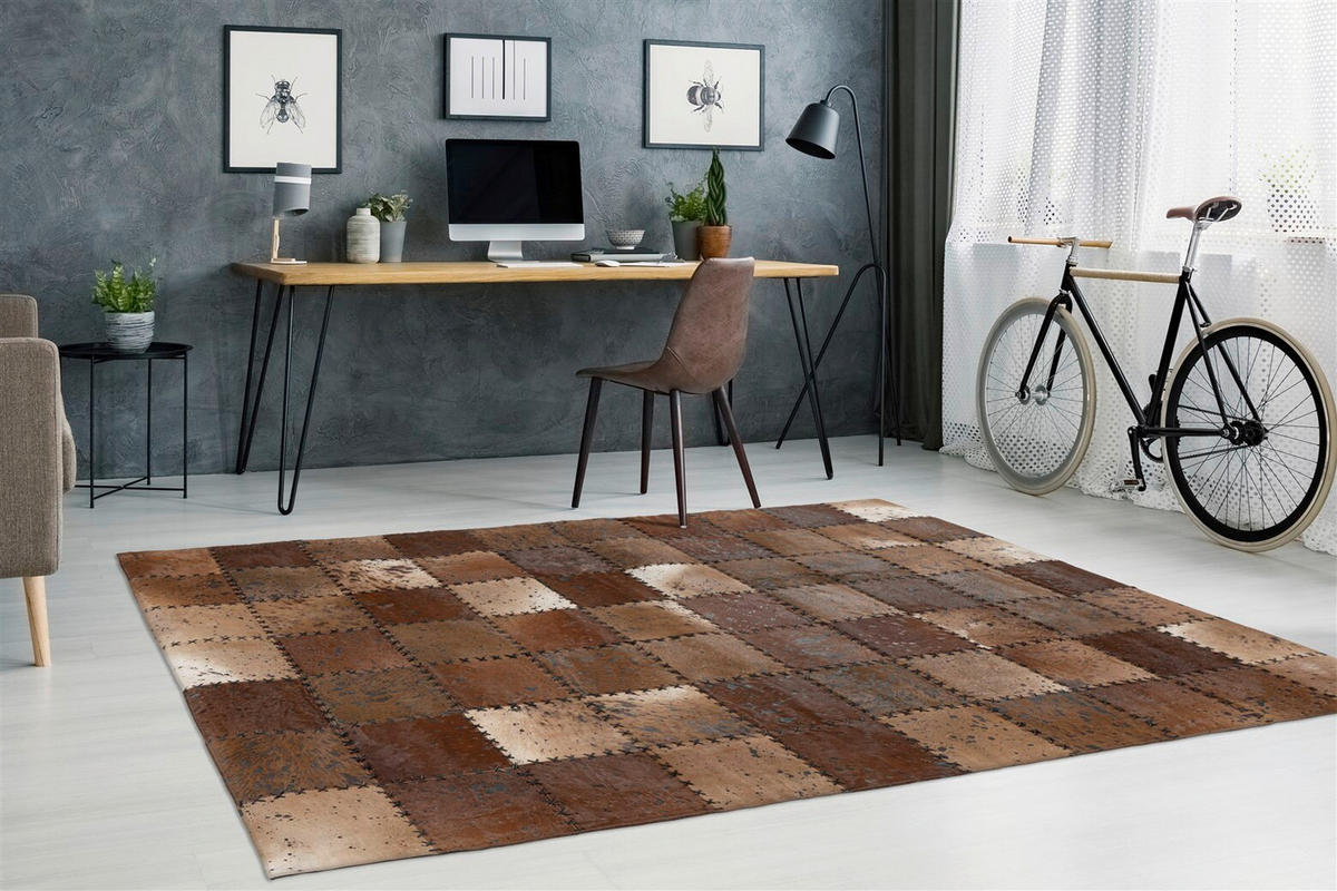 USNJENA PREPROGA  Voila     200/290 cm    potiskano  rjava  - rjava, Basics, tekstil/usnje (200/290cm) - Kayoom