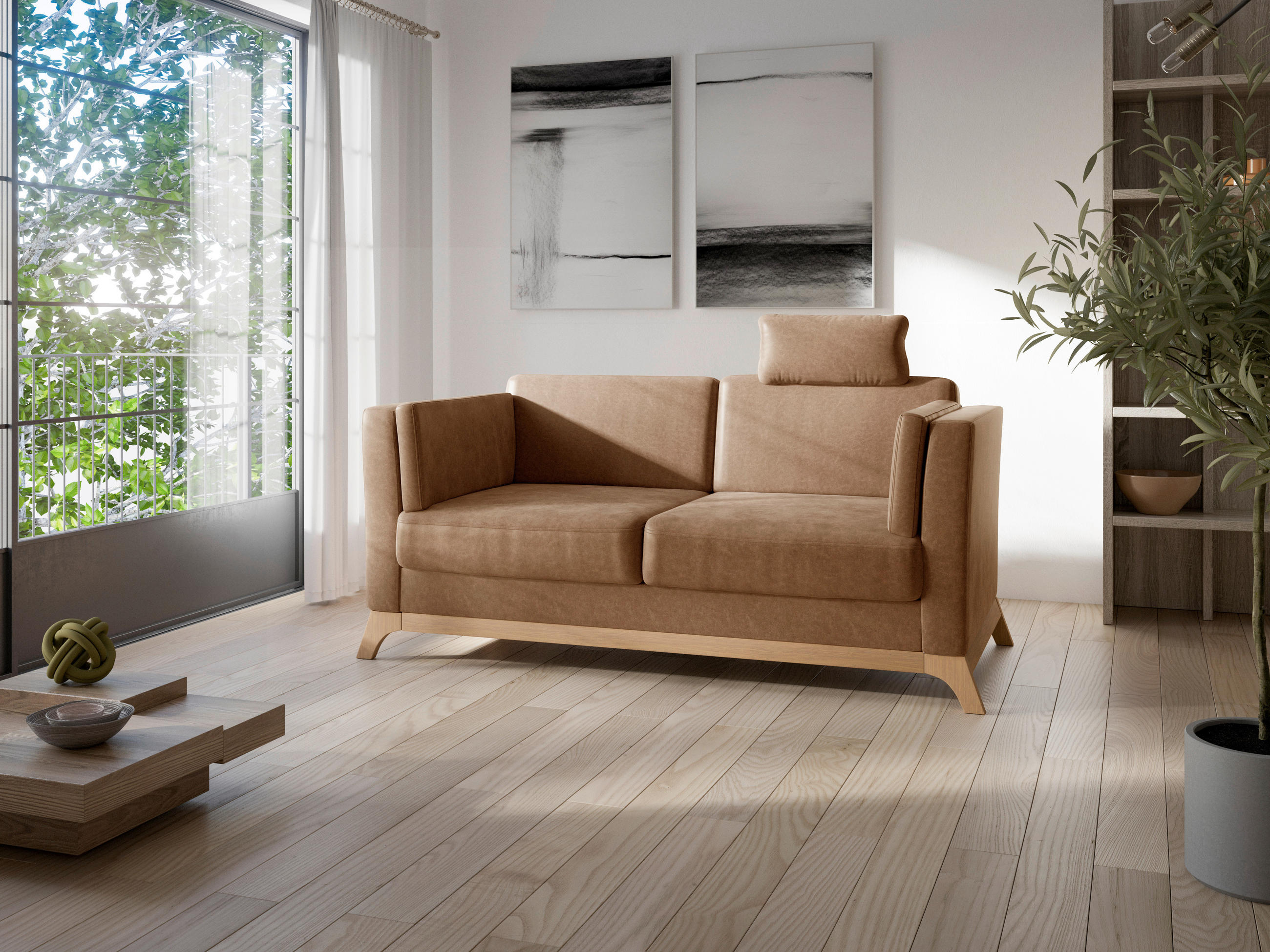 2,5-SITZER Mikrofaser Cognac  - Eichefarben/Cognac, KONVENTIONELL, Holz/Textil (183/84/93cm) - Sit & More