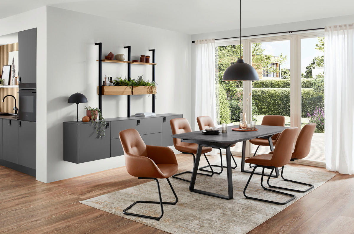 ESSTISCH rechteckig Schwarz, Schieferfarben  - Schieferfarben/Schwarz, Basics, Holzwerkstoff/Metall (160/95/76cm) - Celina Home