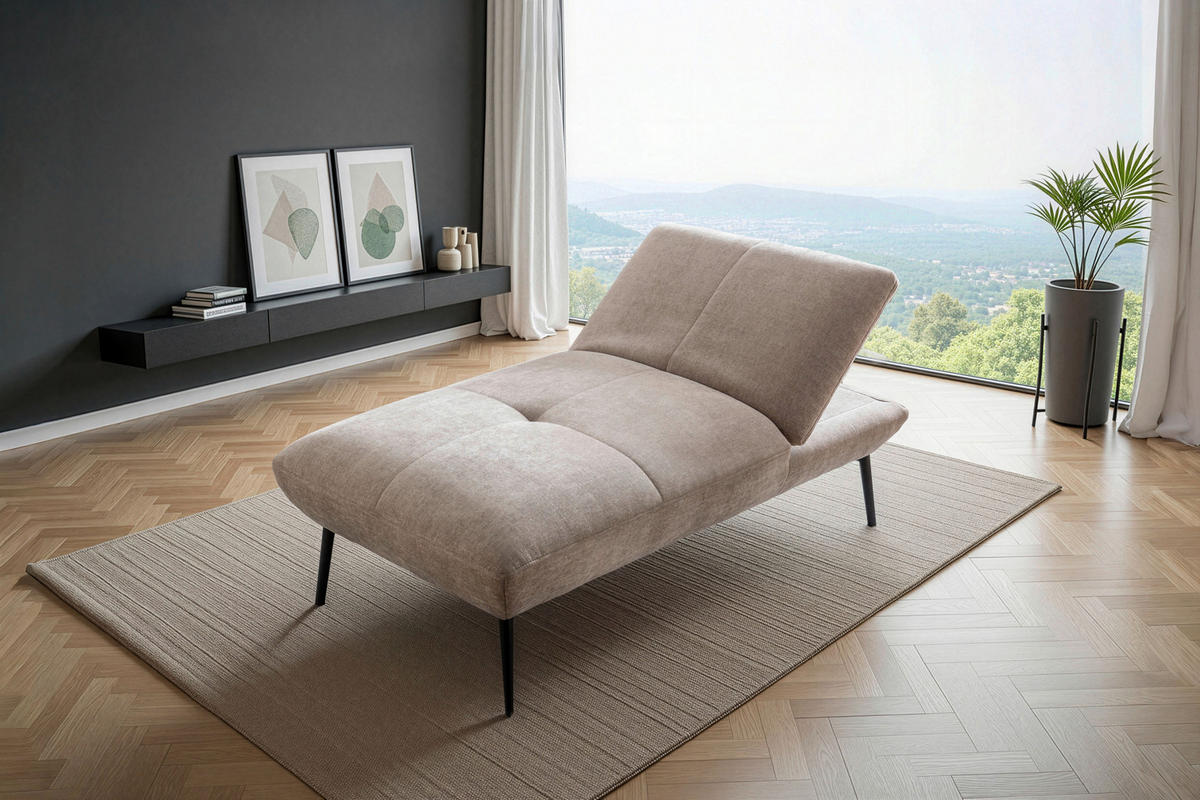 ECKSOFA Taupe Chenille Rücken echt, Sitztiefenverstellung  - Taupe/Schwarz, Design, Textil/Metall (190/320cm) - Moderano
