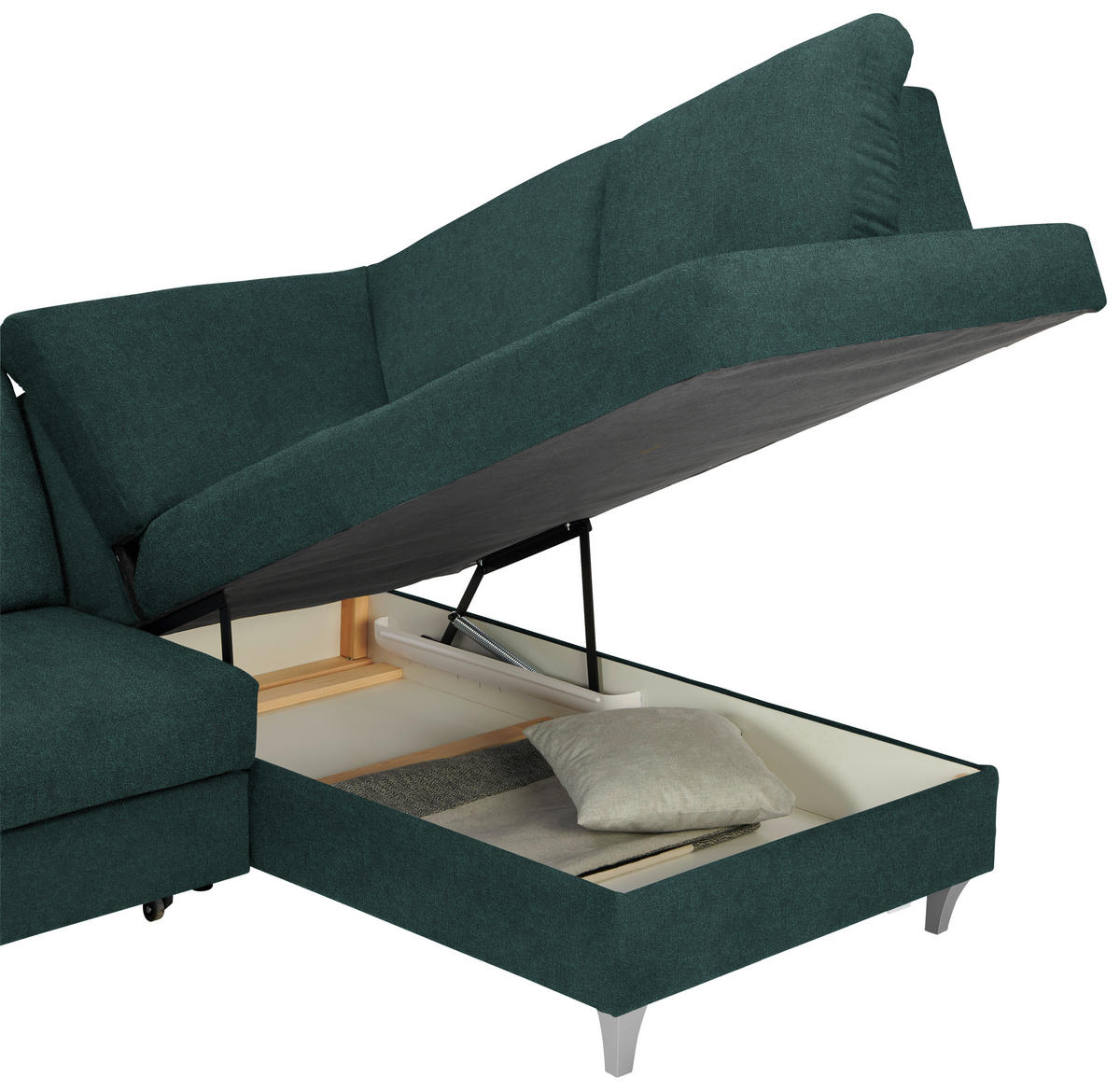 ECKSOFA in Flachgewebe Dunkelgrün  - Dunkelgrün/Silberfarben, Konventionell, Holz/Textil (255/186cm) - Cantus