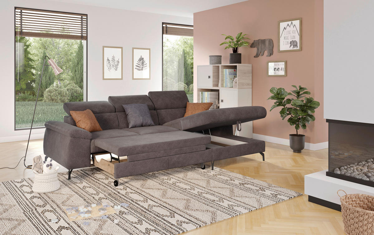 ECKSOFA in Webstoff Anthrazit  - Anthrazit/Schwarz, Design, Textil/Metall (244/166cm) - Livetastic