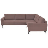 ECKSOFA Velours, Feincord Altrosa  - Schwarz/Altrosa, Design, Textil/Metall (280/254cm) - Beldomo Style