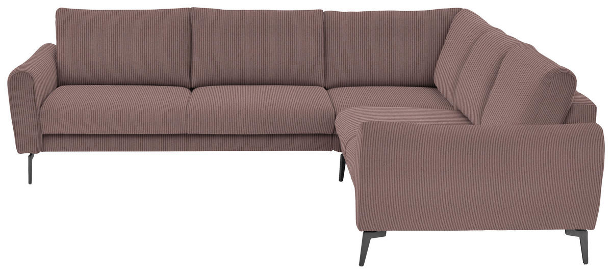 ECKSOFA Velours, Feincord Altrosa  - Schwarz/Altrosa, Design, Textil/Metall (280/254cm) - Beldomo Style