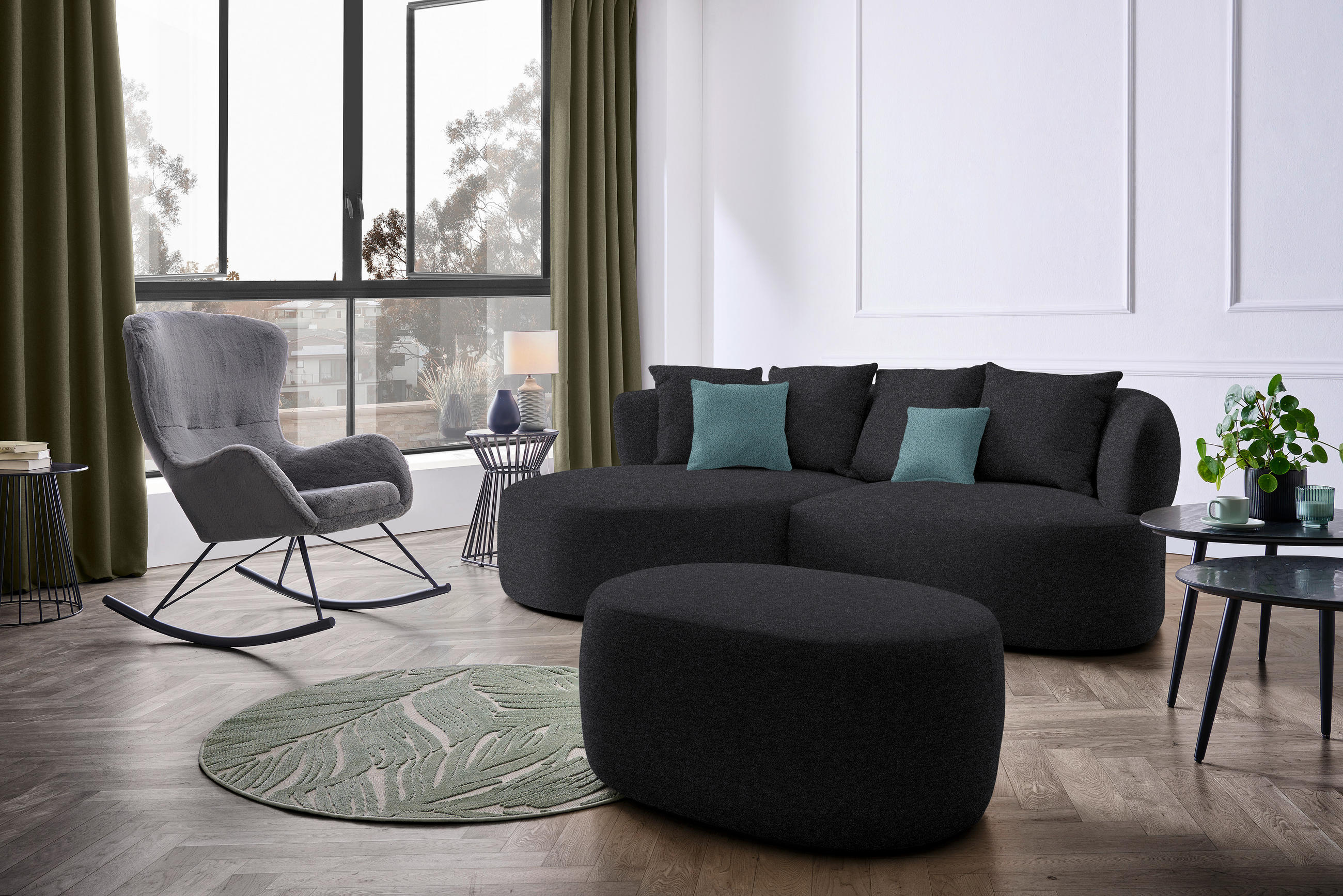 ECKSOFA in Plüsch Anthrazit  166/235 cm  - Anthrazit/Petrol, MODERN, Kunststoff/Textil (166/235cm) - Hom`in