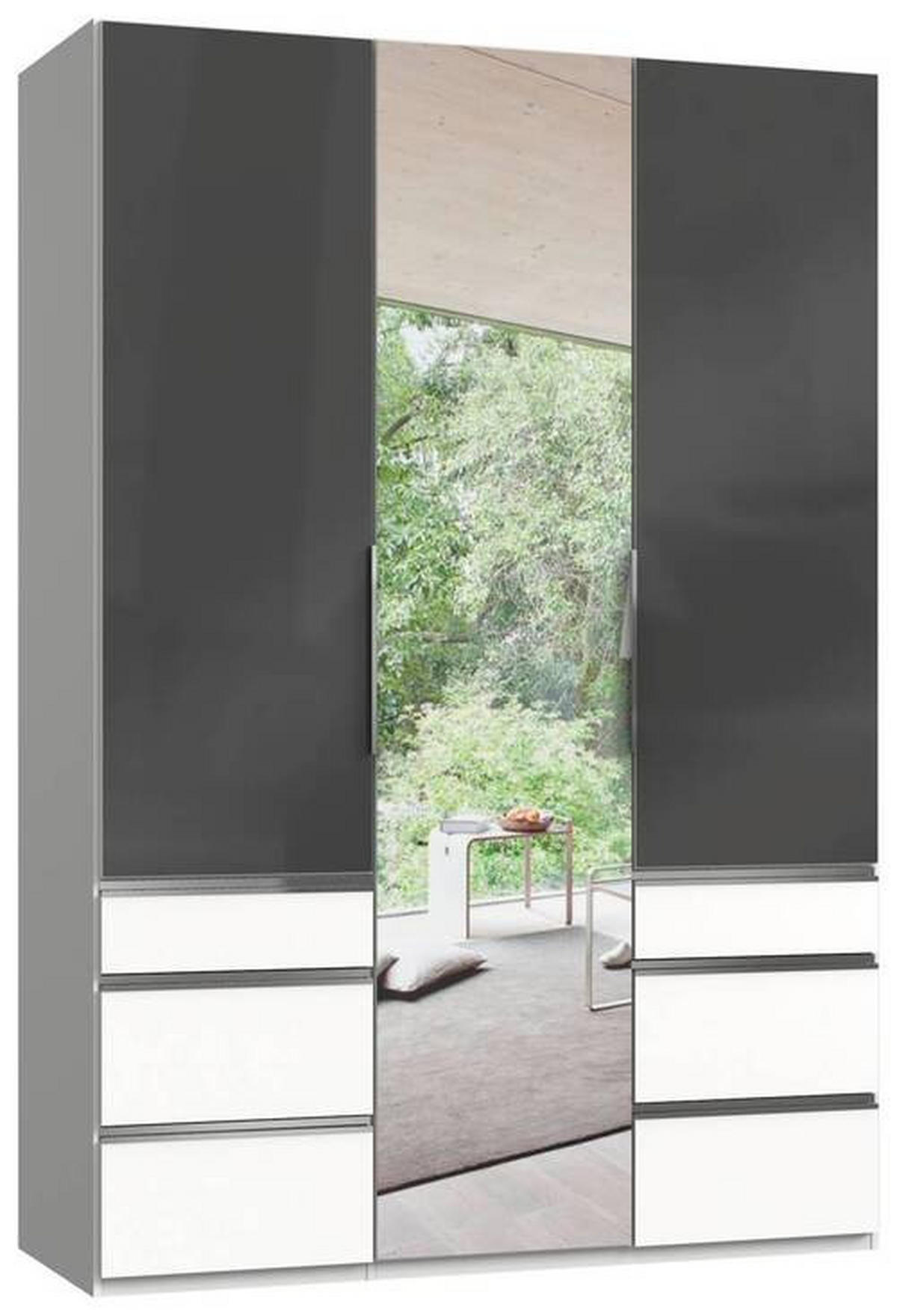 DREHTÜRENSCHRANK in Grau, Weiss  - Chromfarben/Weiss, Modern, Glas/Holzwerkstoff (150/216/58cm) - MID.YOU