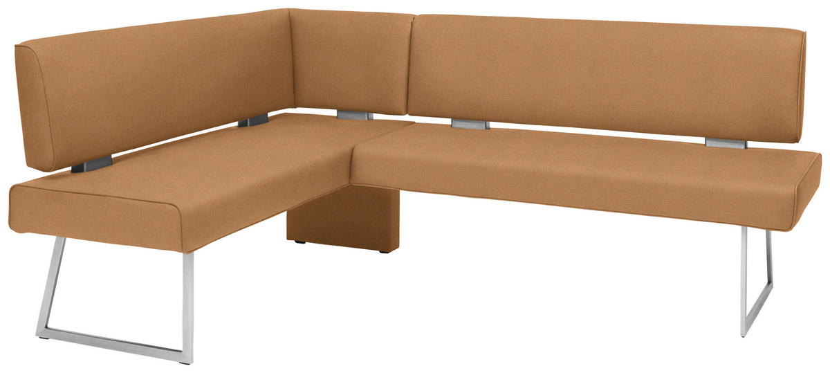 ECKBANK in Metall, Textil Edelstahlfarben, Cognac  - Edelstahlfarben/Cognac, Design, Textil/Metall (160/185cm) - Dieter Knoll