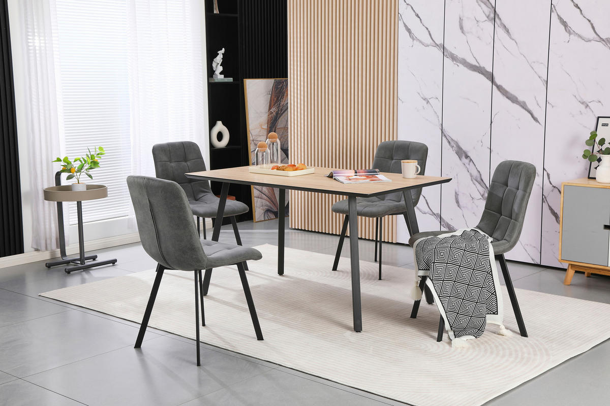 MATGRUPP i metall, textil, trämaterial grå, svart, ekfärgad  - grå/svart, Modern, metall/trämaterial (140/76/80cm) - Hom`in