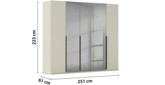 DREHTÜRENSCHRANK 251/223/61 cm 5-türig Grau, Champagner - Champagner/Graphitfarben, Trend, Glas/Holzwerkstoff (251/223/61cm) - Novel