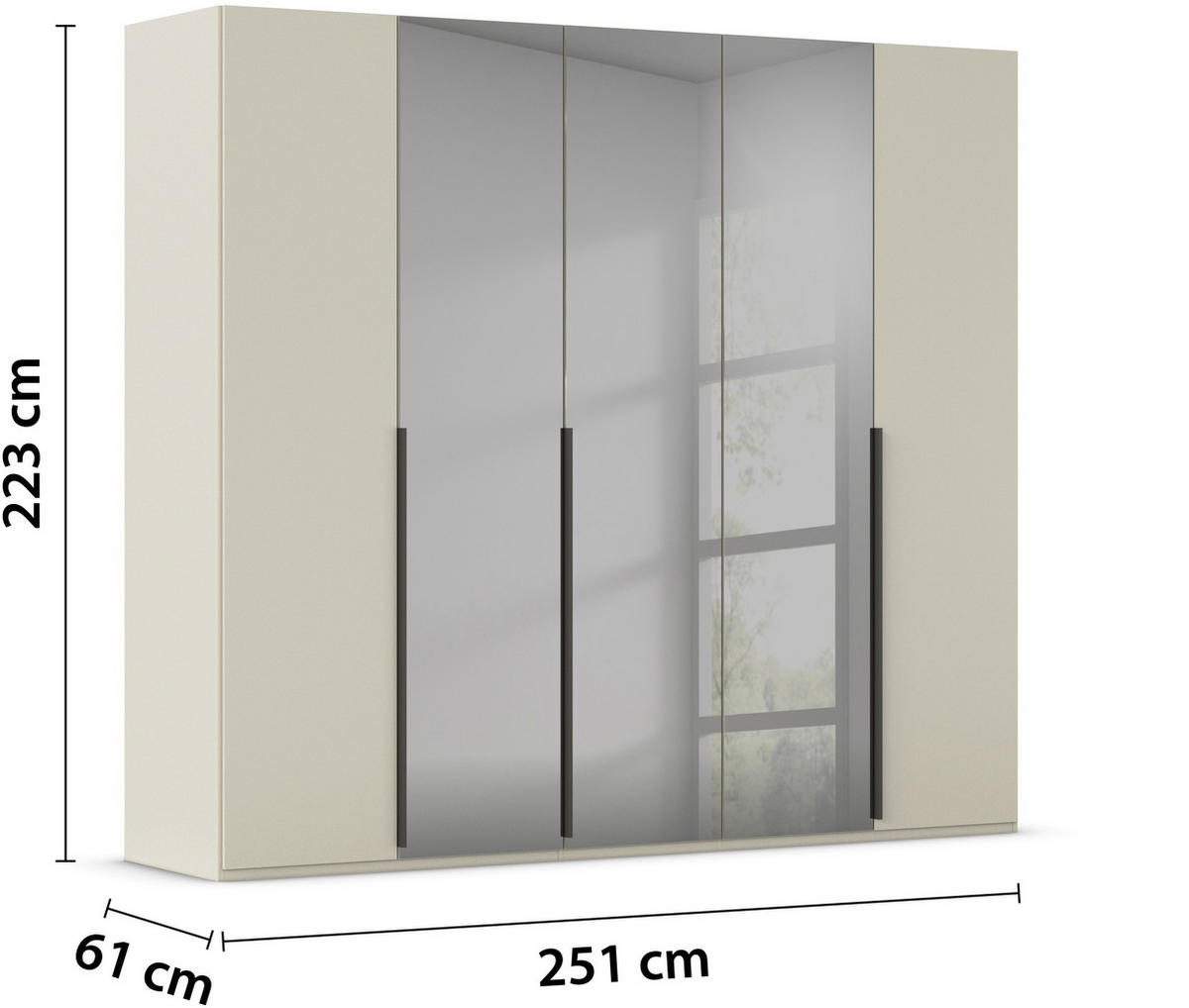 DREHTÜRENSCHRANK 201/223/61 cm 4-türig Grau, Champagner  - Champagner/Graphitfarben, Trend, Glas/Holzwerkstoff (201/223/61cm) - Novel