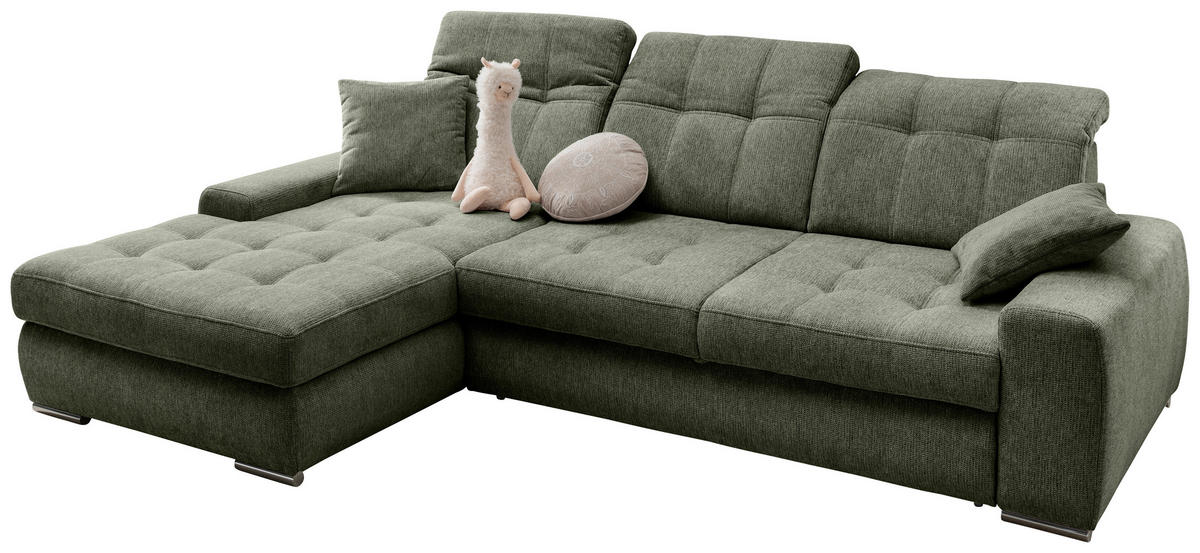 ECKSOFA Chenille Dunkelgrün  - Chromfarben/Dunkelgrün, Konventionell, Textil/Metall (186/283cm) - Livetastic