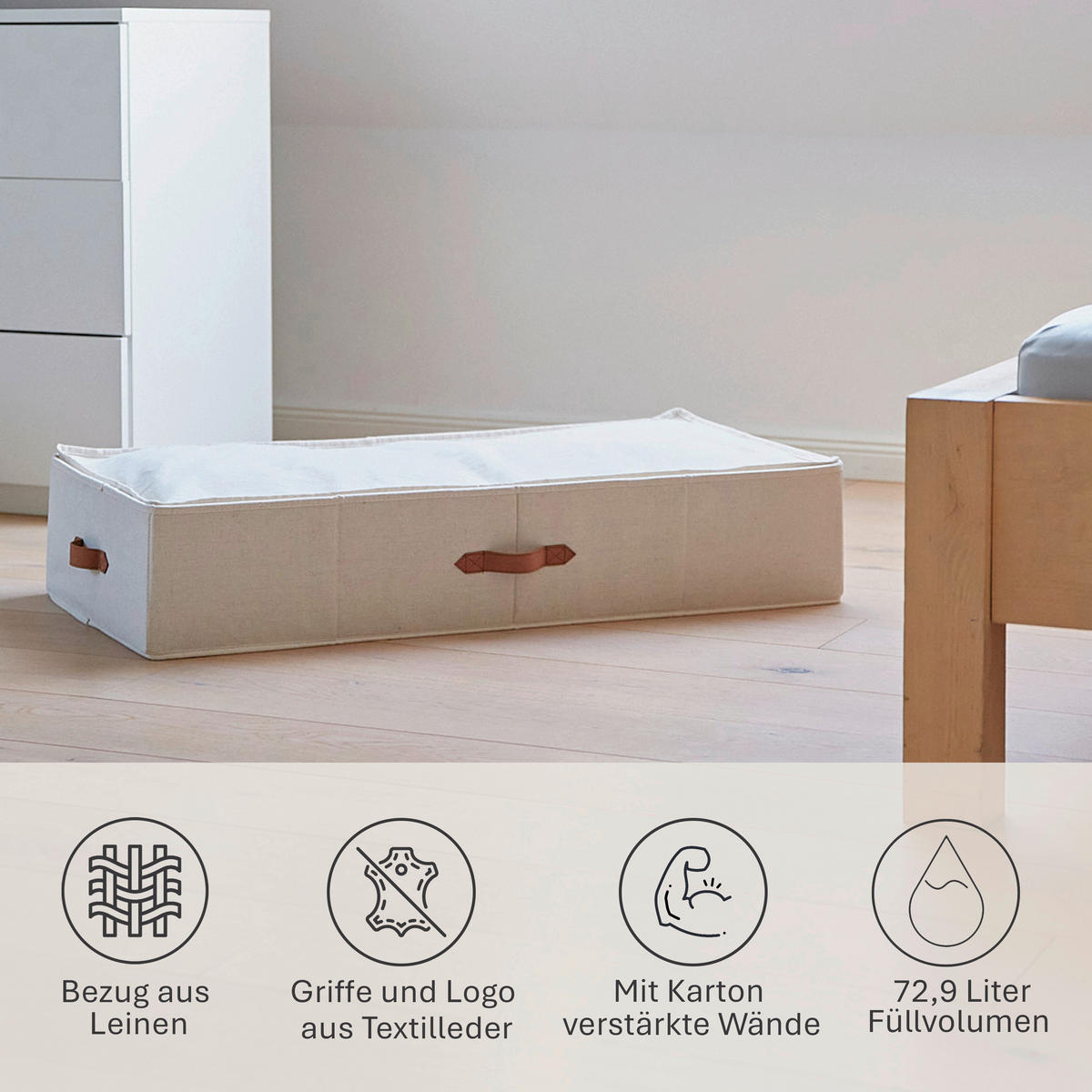 AUFBEWAHRUNGSBOX Premium  - Beige, Basics, Textil (90/45/18cm) - Store It