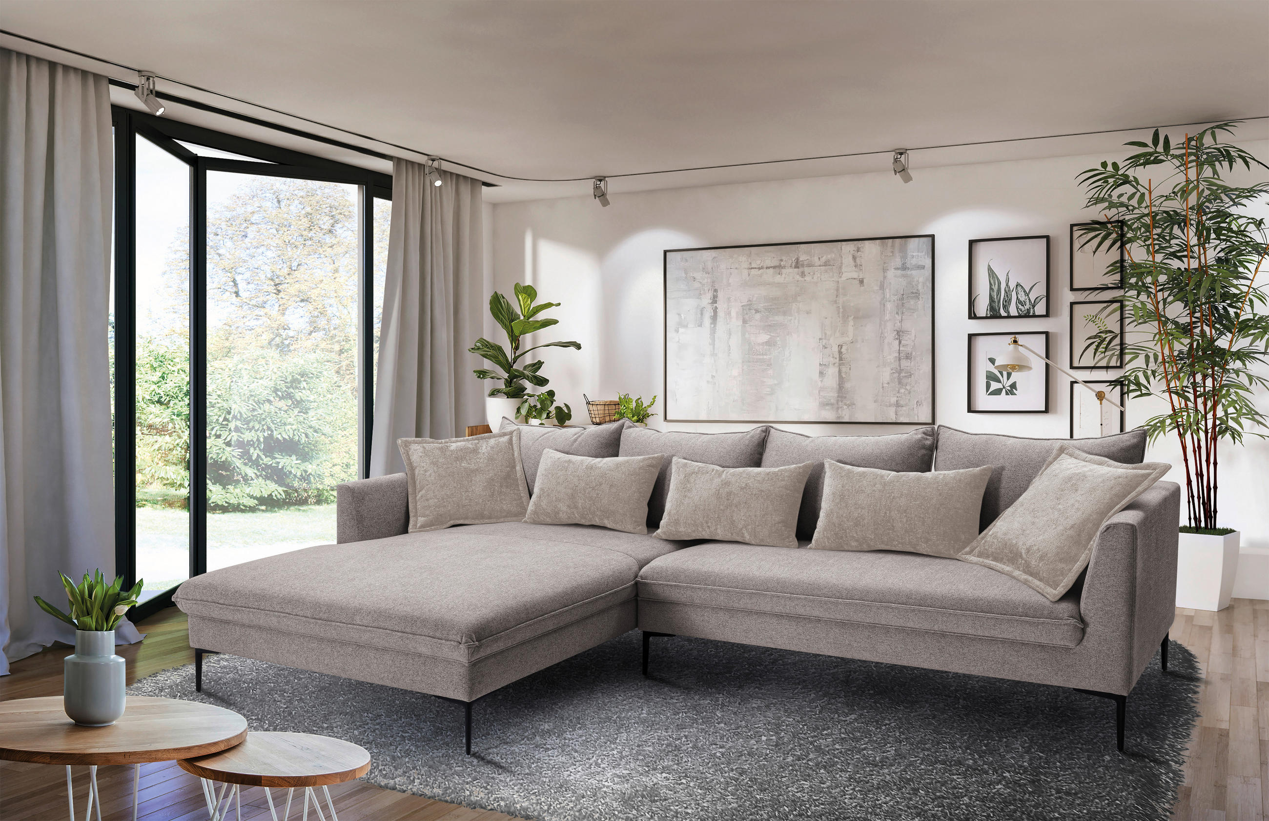 ECKSOFA in Flachgewebe Taupe  - Taupe/Beige, Design, Textil/Metall (187/321cm) - Livetastic