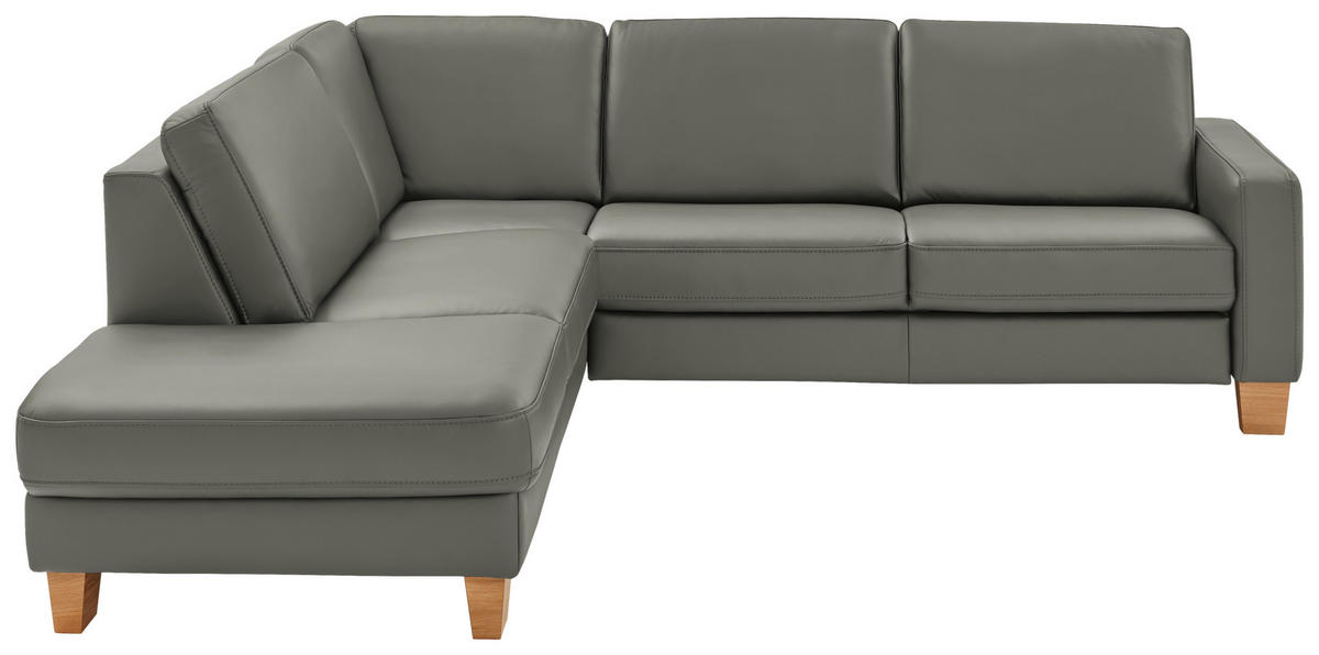 ECKSOFA in Echtleder Grau  235/257 cm  - Eiche Bianco/Grau, Natur, Leder/Holz (235/257cm) - Valdera