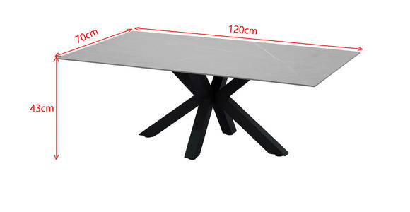 COUCHTISCH rechteckig Grau, Schwarz 120/70/43 cm  - Schwarz/Grau, Design, Keramik/Metall (120/70/43cm) - Novel