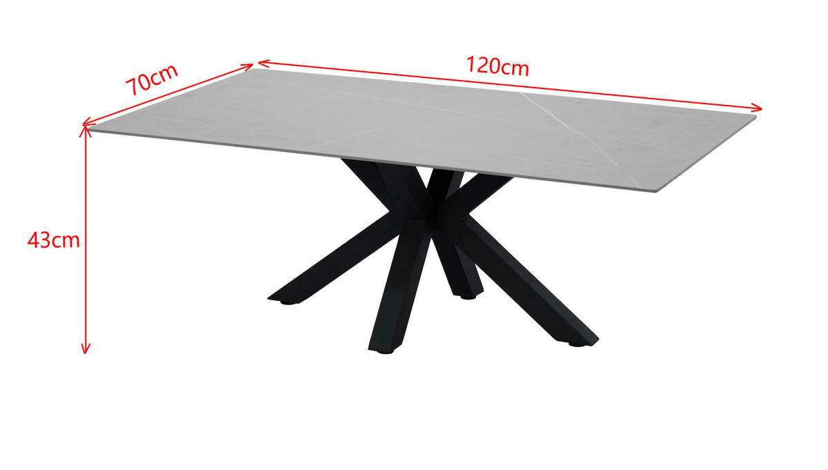 DOHÁNYZÓASZTAL fém, kerámia 120/70/43 cm   - fekete/szürke, Design, fém/kerámia (120/70/43cm) - Novel