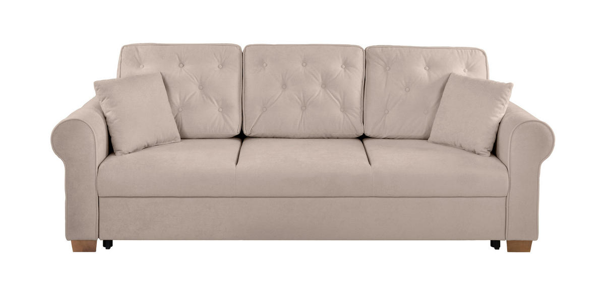 SCHLAFSOFA in Bouclé Taupe  - Taupe/Buchefarben, Design, Holz/Textil (240/94/98cm) - MID.YOU