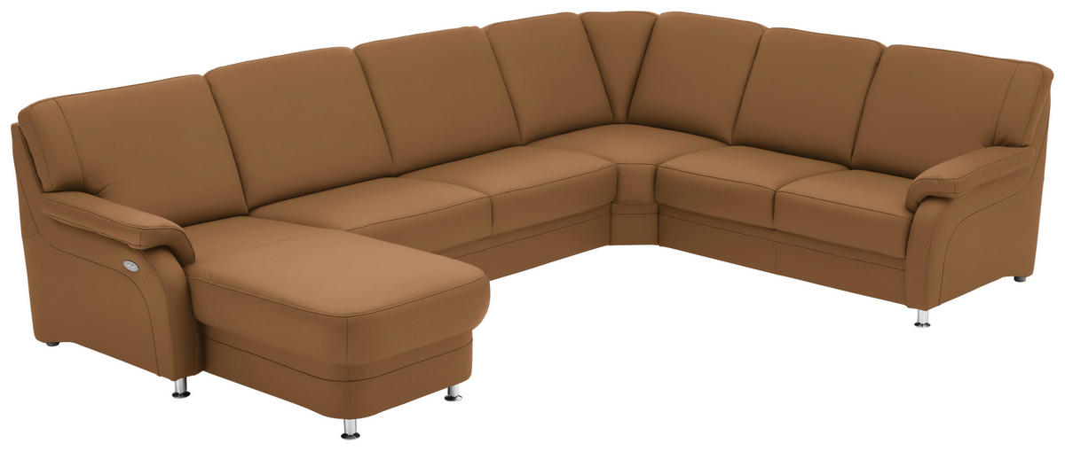 WOHNLANDSCHAFT Echtleder Hellbraun  - Hellbraun/Alufarben, Konventionell, Leder/Metall (165/329/239cm) - Beldomo Premium