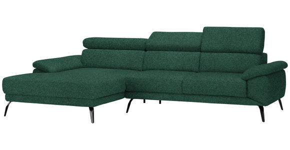 ECKSOFA in Velours Grün 187/295 cm - Schwarz/Grün, Design, Textil/Metall (187/295cm) - Novel
