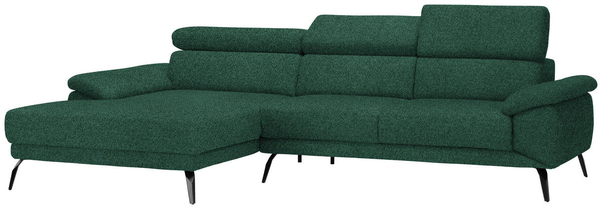 ECKSOFA in Velours Grün  - Schwarz/Grün, Design, Textil/Metall (187/295cm) - Novel