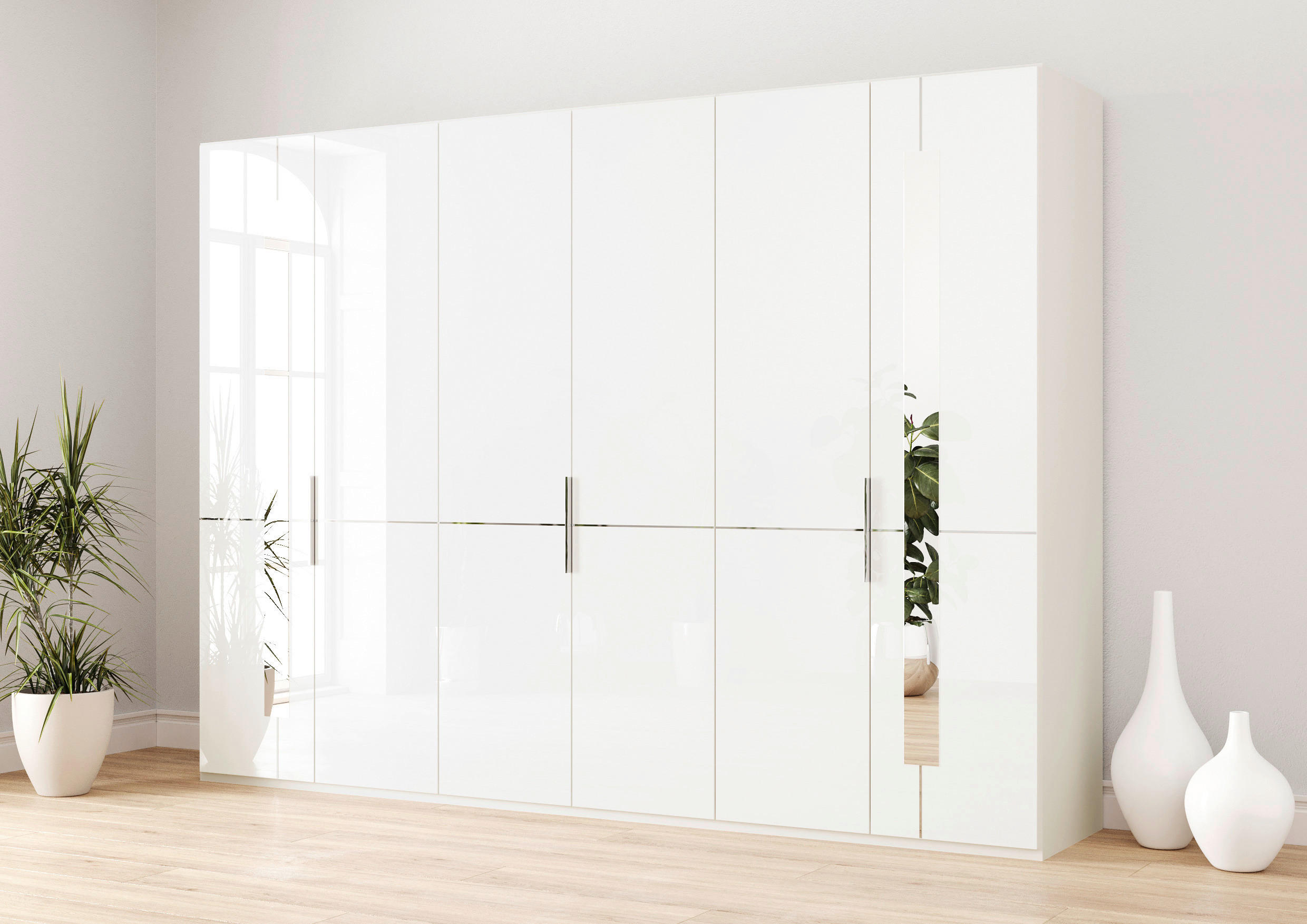 DREHTÜRENSCHRANK 296/236/58 cm 6-türig Weiß  - Chromfarben/Weiß, Design, Glas/Holzwerkstoff (296/236/58cm) - Musterring