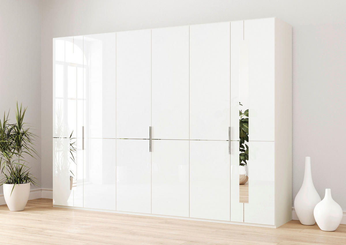 DREHTÜRENSCHRANK 296/236/58 cm 6-türig Weiß  - Chromfarben/Weiß, Design, Glas/Holzwerkstoff (296/236/58cm) - Musterring