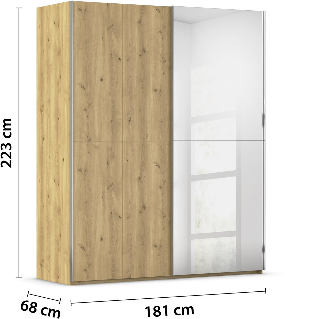 SCHWEBETÜRENSCHRANK 180/223/68 cm 2-türig Eichefarben, Chromfarben  - Chromfarben/Eichefarben, Design, Holz/Holzwerkstoff (180/223/68cm) - Novel