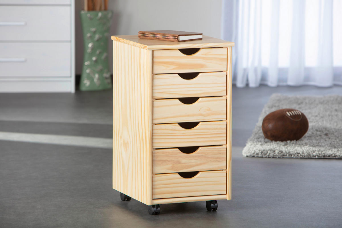 ROLLCONTAINER Kiefer massiv Kieferfarben  - Kieferfarben, Basics, Holz/Kunststoff (35/66/39cm) - MID.YOU