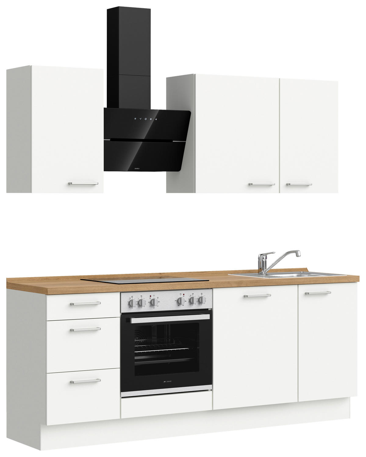 KÜCHENBLOCK   in Weiß, Eichefarben  - Edelstahlfarben/Eichefarben, MODERN, Holzwerkstoff/Metall - Nobilia